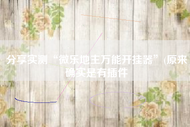 分享实测“微乐地主万能开挂器	”(原来确实是有插件