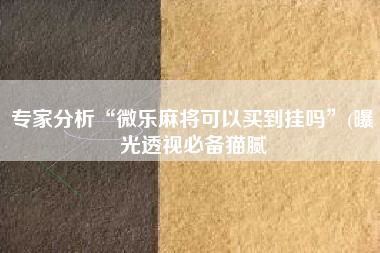 专家分析“微乐麻将可以买到挂吗”(曝光透视必备猫腻